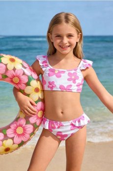 Двокомплектний купальник з квітковим мотивом - рожевий