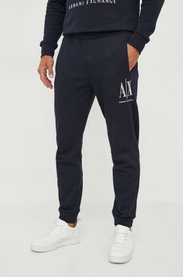 Хлопковые спортивные штаны Armani Exchange цвет чёрный с аппликацией Хлопковые спортивные штаны Armani Exchange цвет чёрный с аппликацией