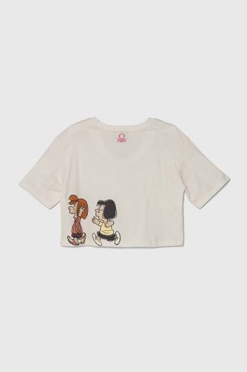 Детская хлопковая футболка United Colors of Benetton X Peanuts цвет бежевый Детская хлопковая футболка United Colors of Benetton X Peanuts цвет бежевый