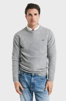 Мужской серый шерстяной джемпер SUPERFINE LAMBSWOOL C-NECK Серый L Gant 87211