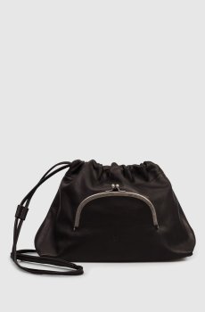 Черная кожаная сумка-кисет с тиснением логотипа