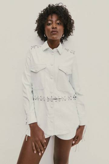 Кожаная рубашка Answear Lab цвет белый regular классический воротник Кожаная рубашка Answear Lab цвет белый regular классический воротник