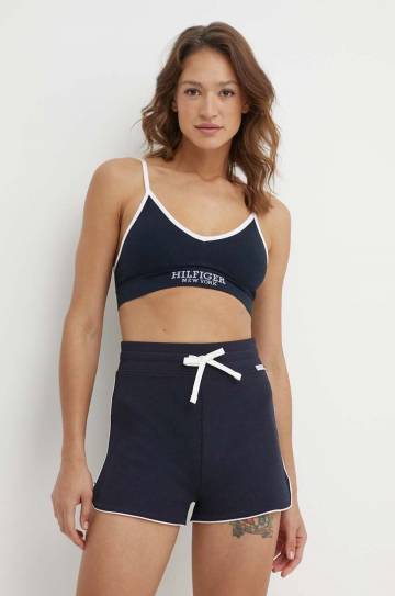 Шорты лаунж Tommy Hilfiger цвет синий однотонные высокая посадка UW0UW05235 Шорты лаунж Tommy Hilfiger цвет синий однотонные высокая посадка UW0UW05235
