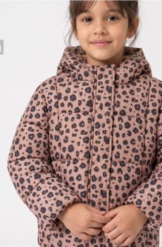Стьобана Куртка Puffer З Капюшоном З Леопардовим Принтом - бежевий