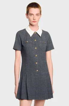 Женское темно-серое платье в клетку Серый 40 Sandro SFPRO04423_Grey - Brown