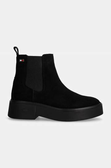 Замшевые ботинки Tommy Hilfiger MINIMAL SUEDE CHELSEA FLAG женские цвет чёрный на платформе FW0FW08303 Замшевые ботинки Tommy Hilfiger MINIMAL SUEDE CHELSEA FLAG женские цвет чёрный на платформе FW0FW08303