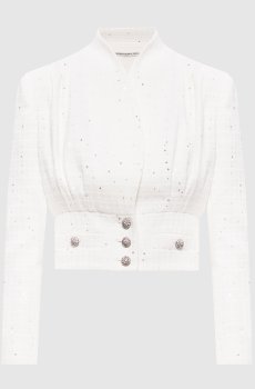 Белый твидовый укороченный жакет с пайетками