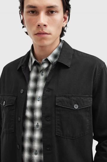 Хлопковая рубашка AllSaints SPOTTER LS SHIRT мужская цвет чёрный slim классический воротник M154SB Хлопковая рубашка AllSaints SPOTTER LS SHIRT мужская цвет чёрный slim классический воротник M154SB