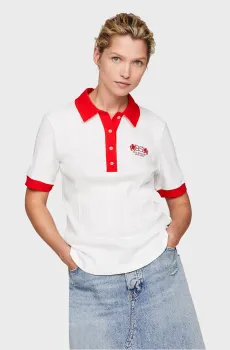 Женское белое поло CREST 85 CLR BLOCK Белый XS Tommy Hilfiger WW0WW40604