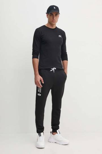 Хлопковый лонгслив Alpha Industries Basic LS Small Logo цвет чёрный с принтом 198517.03 Хлопковый лонгслив Alpha Industries Basic LS Small Logo цвет чёрный с принтом 198517.03