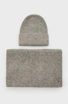 Женский набор аксессуаров (шапка, шарф) ESSENTIAL FLAG FUZ BEAN/SCARF GP Серый ONESIZE Tommy Hilfiger AW0AW17124
