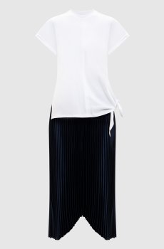 Платье миди двойной конструкции с плёсированием