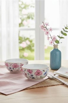 Керамічні миски з квітковим мотивом 2 шт. - пастельний рожевий