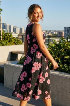 Міді сукня в горох з квітковим принтом - різнобарвний