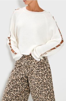 Светр із оздобленням на рукавах - білий