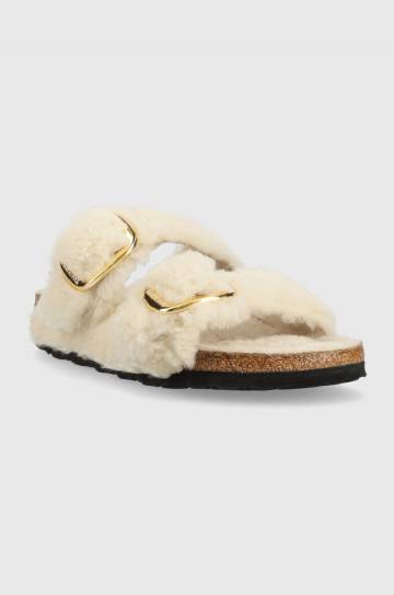 Шерстяные тапки Birkenstock Arizona Bb Shearling женские цвет серый 1023130.TEDDY-EGGSHELL Шерстяные тапки Birkenstock Arizona Bb Shearling женские цвет серый 1023130.TEDDY-EGGSHELL