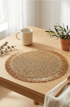 Круглі серветки на стіл з китицями 2 pack - бежевий