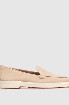 Бежевые замшевые лоферы с фактурным логотипом