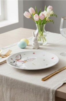 Великодня тарілка з принтом зайчика - сірий