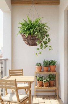 Підвісний садовий вазон з ротанга на металевому каркасі - коричневий