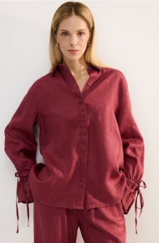 Reserved - Лляна сорочка із зав’язками - пильно-рожевий - 857IR-39X