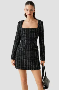 Женское черное твидовое платье в клетку Черный S Guess W5BK20.W2382;JBLK