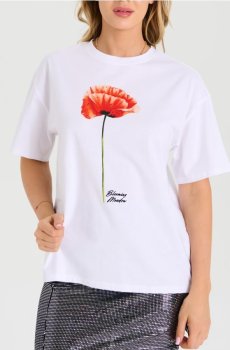 Бавовняна футболка з принтом - білий