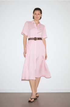 Reserved - Сукня міді з лляної суміші - пастельний рожевий - 345HK-03X