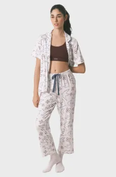 Женская белая пижама с узором (рубашка, брюки) Белый S womensecret 3793066