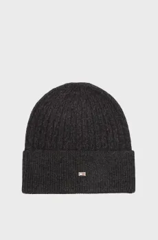 Женская черная шапка CABLE ENAMEL FLAG Черный ONESIZE Tommy Hilfiger AW0AW17776