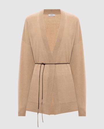 Бежевый кардиган из шерсти, кашемира и шелка