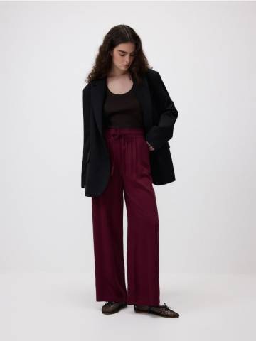 Reserved - Широкі штани з віскози - burgundy - 1065P-53X Reserved - Широкі штани з віскози - burgundy - 1065P-53X