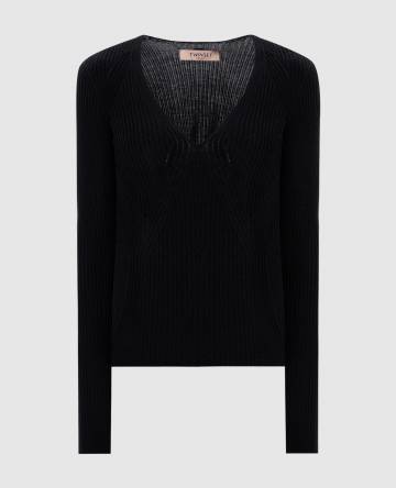 Черный пуловер из шерсти Черный пуловер из шерсти