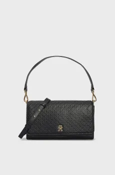 Женская темно-синяя сумка с узором TH ETERNITY SHOULDER BAG MONO Синий ONESIZE Tommy Hilfiger AW0AW16933