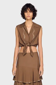 Женский коричневый топ Коричневый XS Sandro SFPCM01432_Brown