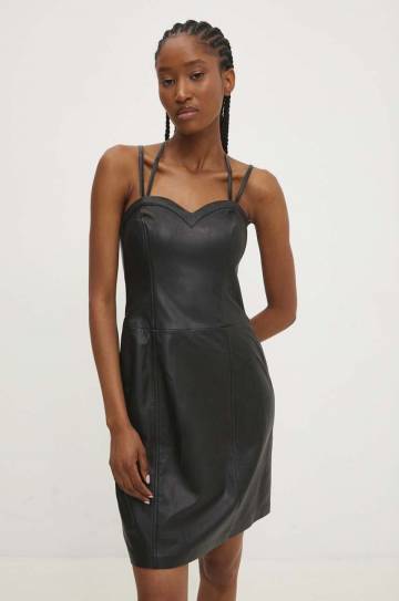Кожаное платье Answear Lab цвет чёрный mini прямая Кожаное платье Answear Lab цвет чёрный mini прямая