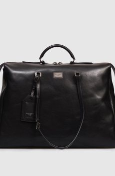 Черная кожаная дорожная сумка Vittoria с логотипом