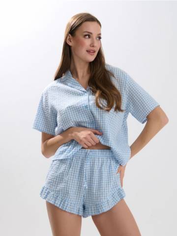 Двокомплектна бавовняна піжама - light blue