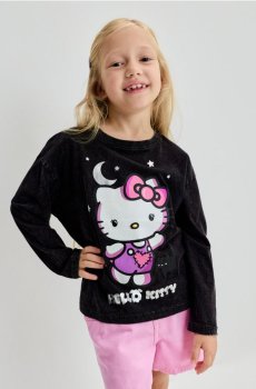 Бавовняна футболка з принтом Hello Kitty - чорний