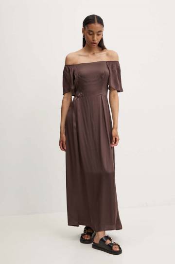 Платье Answear Lab цвет коричневый maxi расклешённая Платье Answear Lab цвет коричневый maxi расклешённая