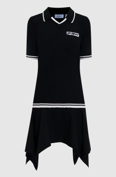 Черное платье-поло мини в рубчик с логотипом