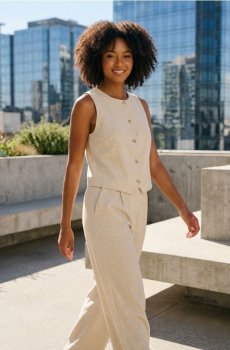 Широкі штани з домішкою льону - нюдовий