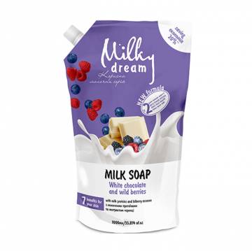 Жидкое крем-мыло Milky Dream Белый шоколад и лесные ягоды, с молочным протеином и экстрактом черники, 500 мл (дойпак) Жидкое крем-мыло Milky Dream Белый шоколад и лесные ягоды, с молочным протеином и экстрактом черники, 500 мл (дойпак)