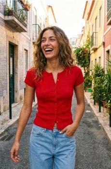 Віскозний светр з короткими рукавами - червоний