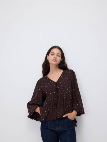 Reserved - Блузка в горошок - темно коричневий - 424IM-89X Reserved - Блузка в горошок - темно коричневий - 424IM-89X