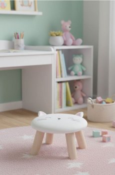 Табурет із котячим мотивом - білий