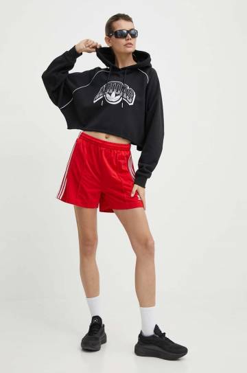 Хлопковая кофта adidas Originals женская цвет чёрный с капюшоном с принтом IT9772 Хлопковая кофта adidas Originals женская цвет чёрный с капюшоном с принтом IT9772