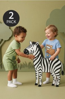 Бавовняні ромпери з тваринним мотивом 2 pack - блакитний