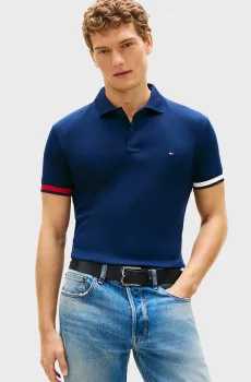 Мужское синее поло CUFF LIQUID Синий M Tommy Hilfiger MW0MW42743