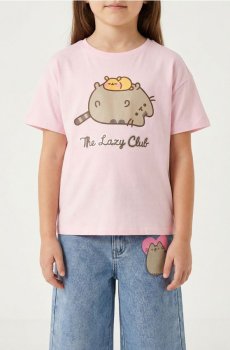 Бавовняна футболка з принтом Pusheen the Cat - рожевий